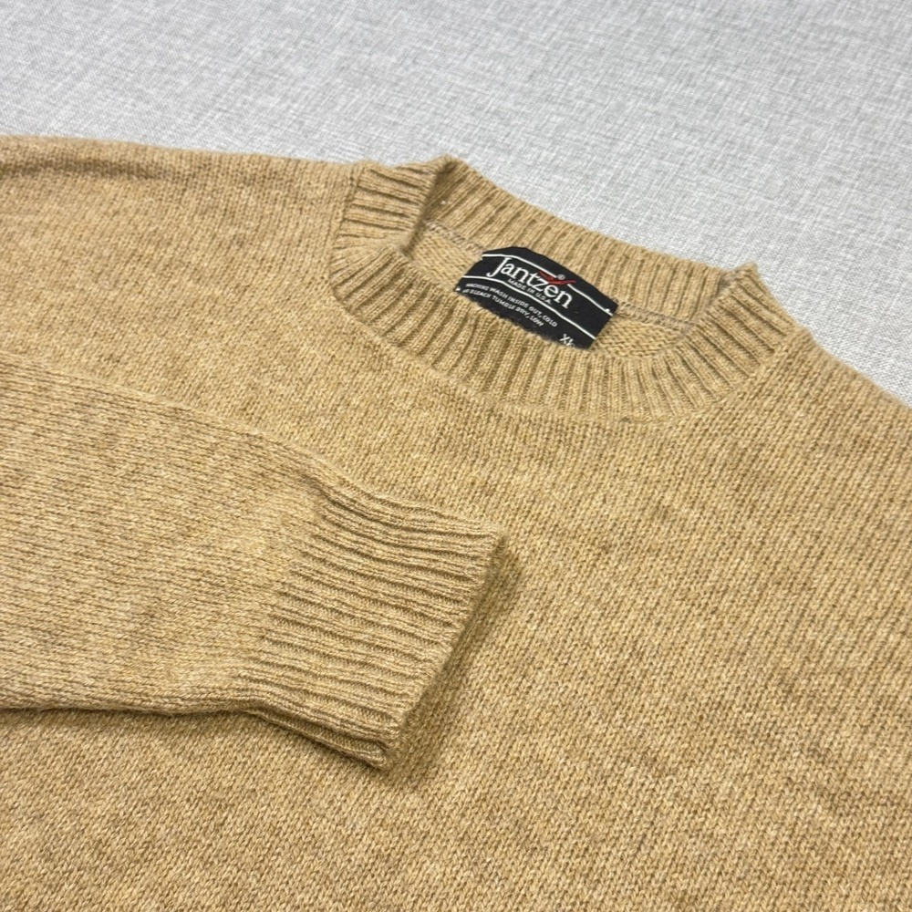 Jantzen Sweater Mens XL Beige‎ Acrylic Pullover Crew Neck Heavyweight Knit USA